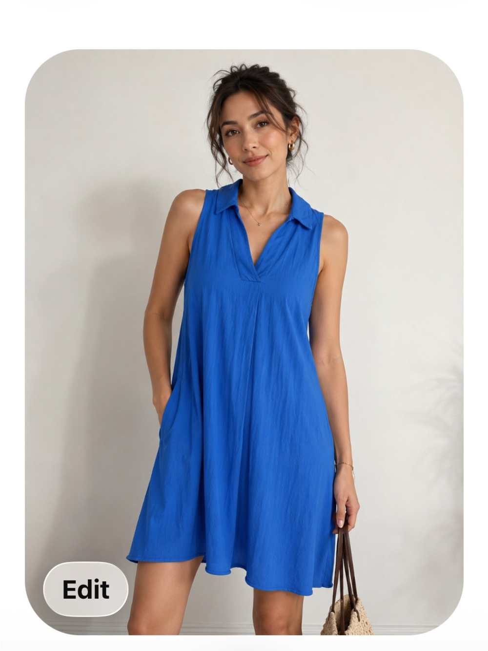Alabama Chanin Sleeveless V-Neck Swing Mini Dress in Bright Blue flaw